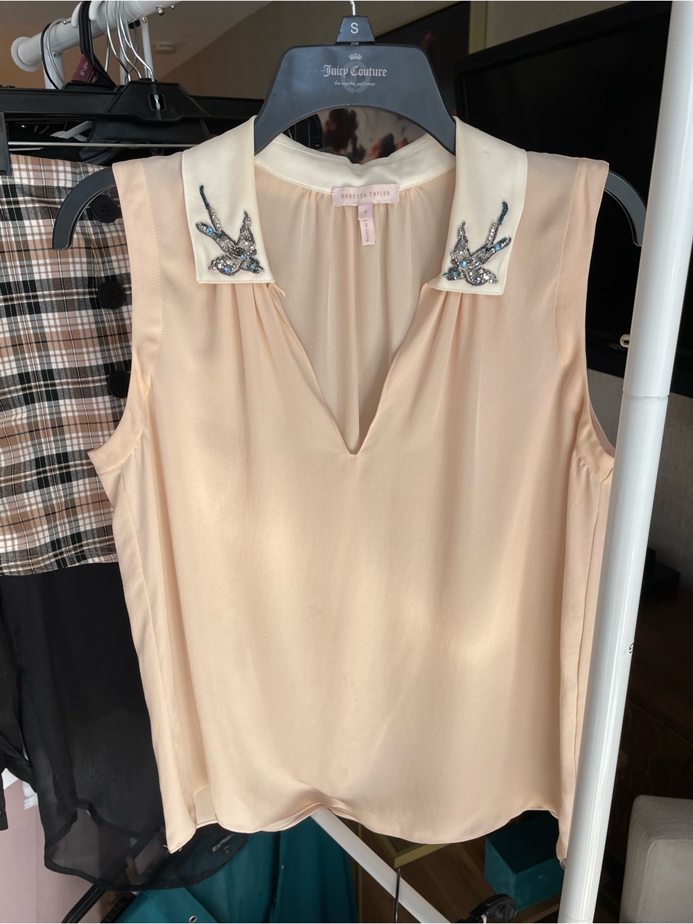 Celebrity- and TV-Worn Rebecca Taylor Beaded-Collar Sleeveless Blush Blouse - Picture 14 of 16